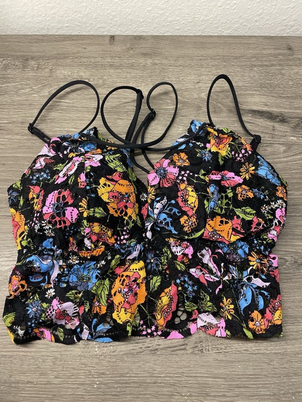 Victoria's Secret PINK Floral Lace Bralette XS Multi-Color Longline Boho Vibrant